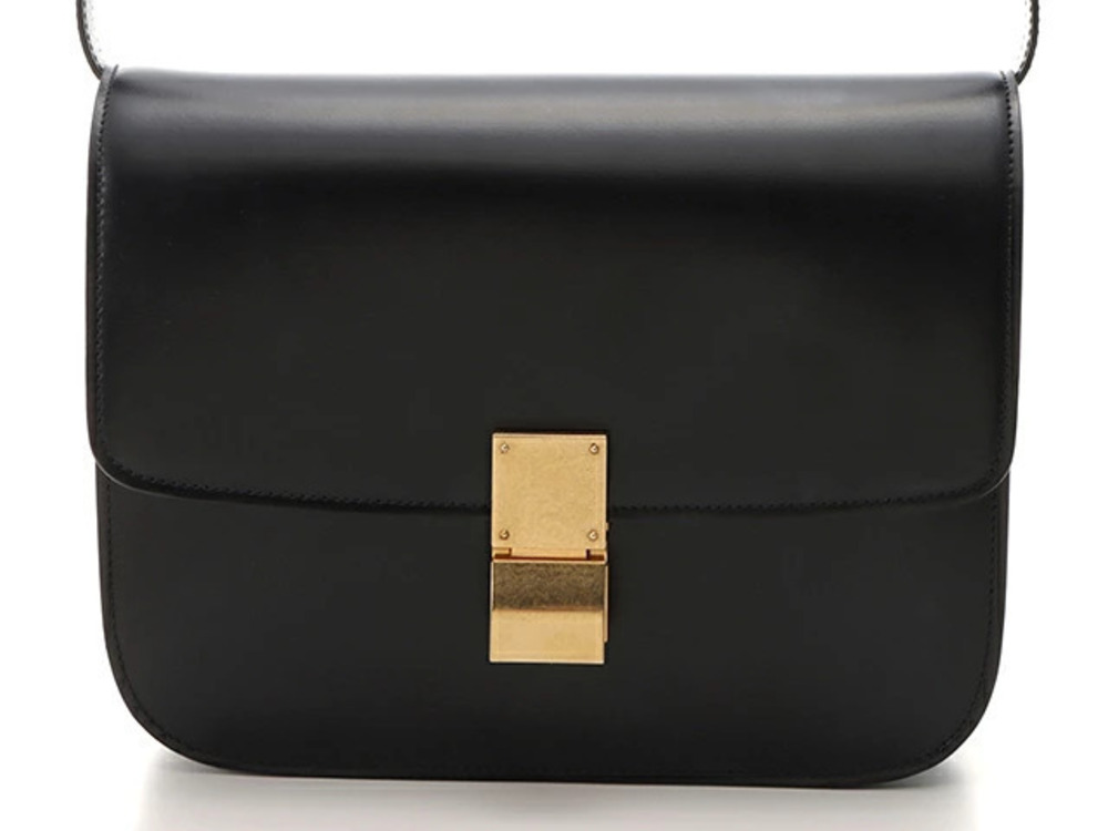 Celine Classic Box Bag Black calfskin leather pushtab closure